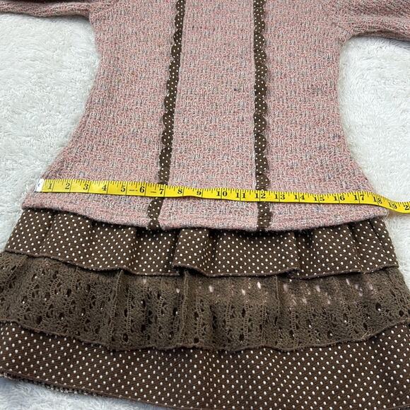 Tian Xin Ny Hai Pink brown polka dot ruffled drop waist sweater dress, size med - Picture 8 of 9